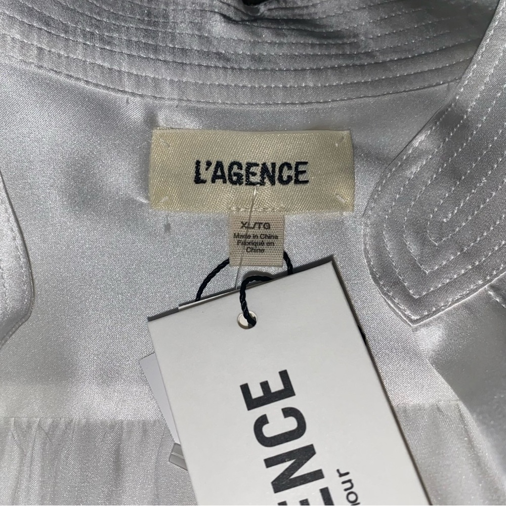 NWT💕L'AGENCE Bianca Silk Charmeuse Blouse in White Size XL - Picture 13 of 14